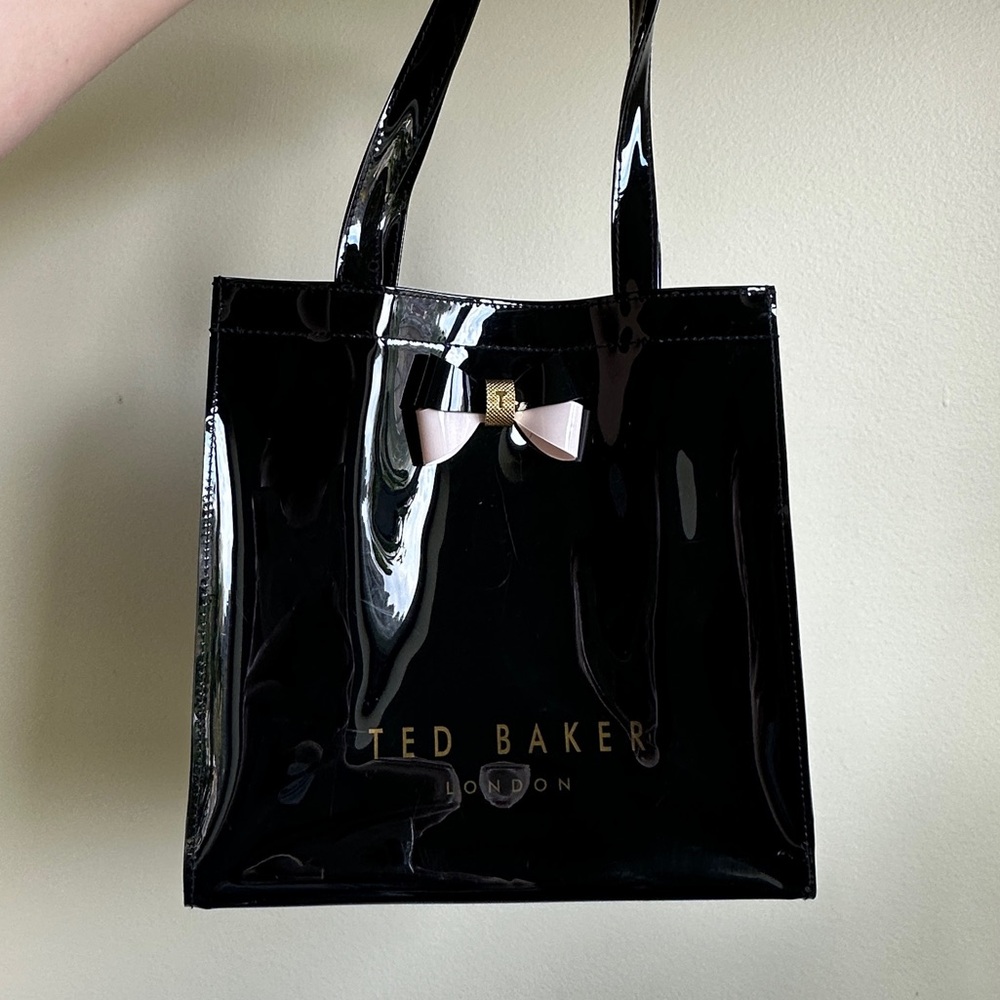 Ted Baker Glossy Black Tote with Bow Accent